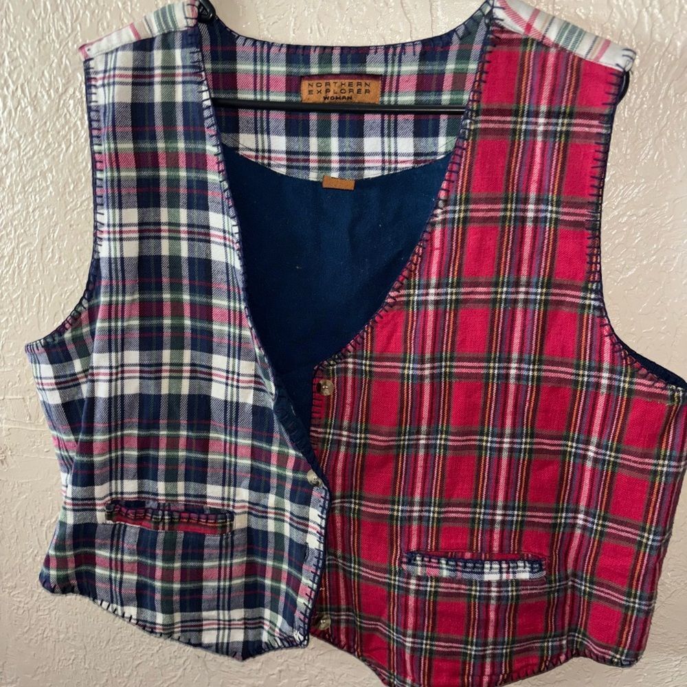Reversible Plaid Women's Vest - Red and Blue